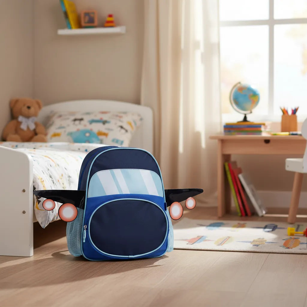Mochila Infantil Costas Avião 3D Azul Escolar