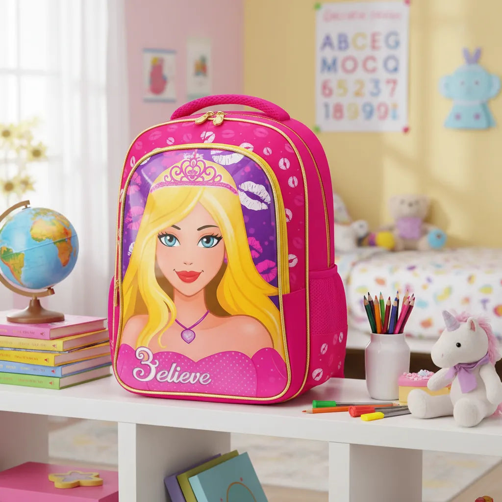 Mochila Infantil Costas Believe Rosa Princesa com Bolso Frontal