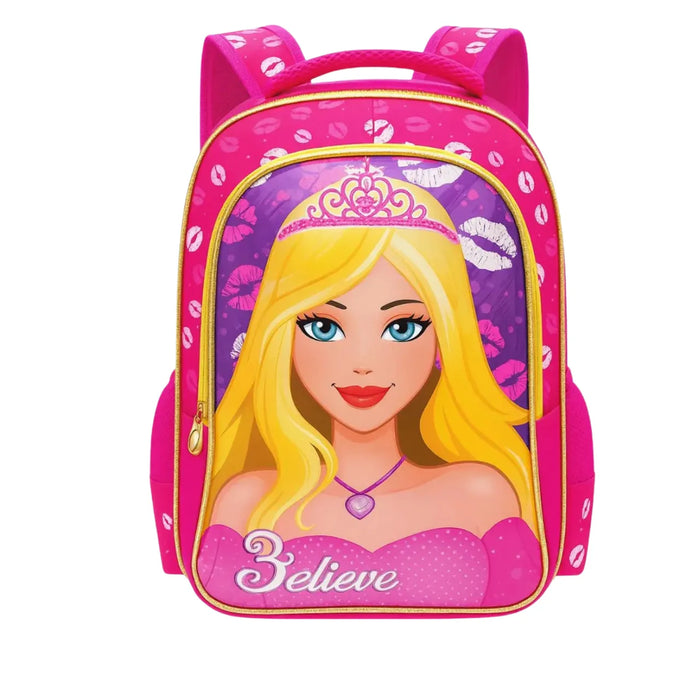 Mochila Infantil Costas Believe Rosa Princesa com Bolso Frontal