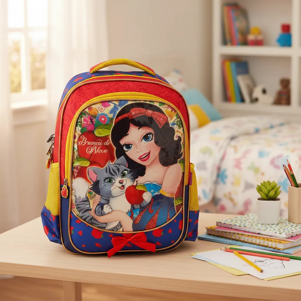 Mochila Infantil Costas Branca de Neve Colorida Escolar