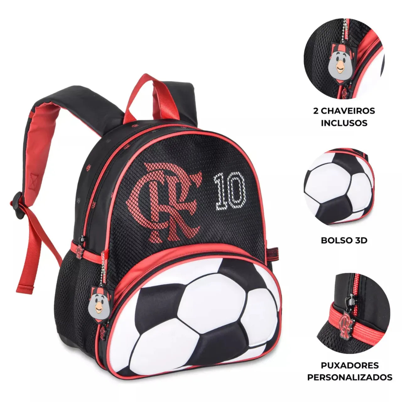 Mochila Infantil Costas Flamengo Futebol Preta 2 Zíper