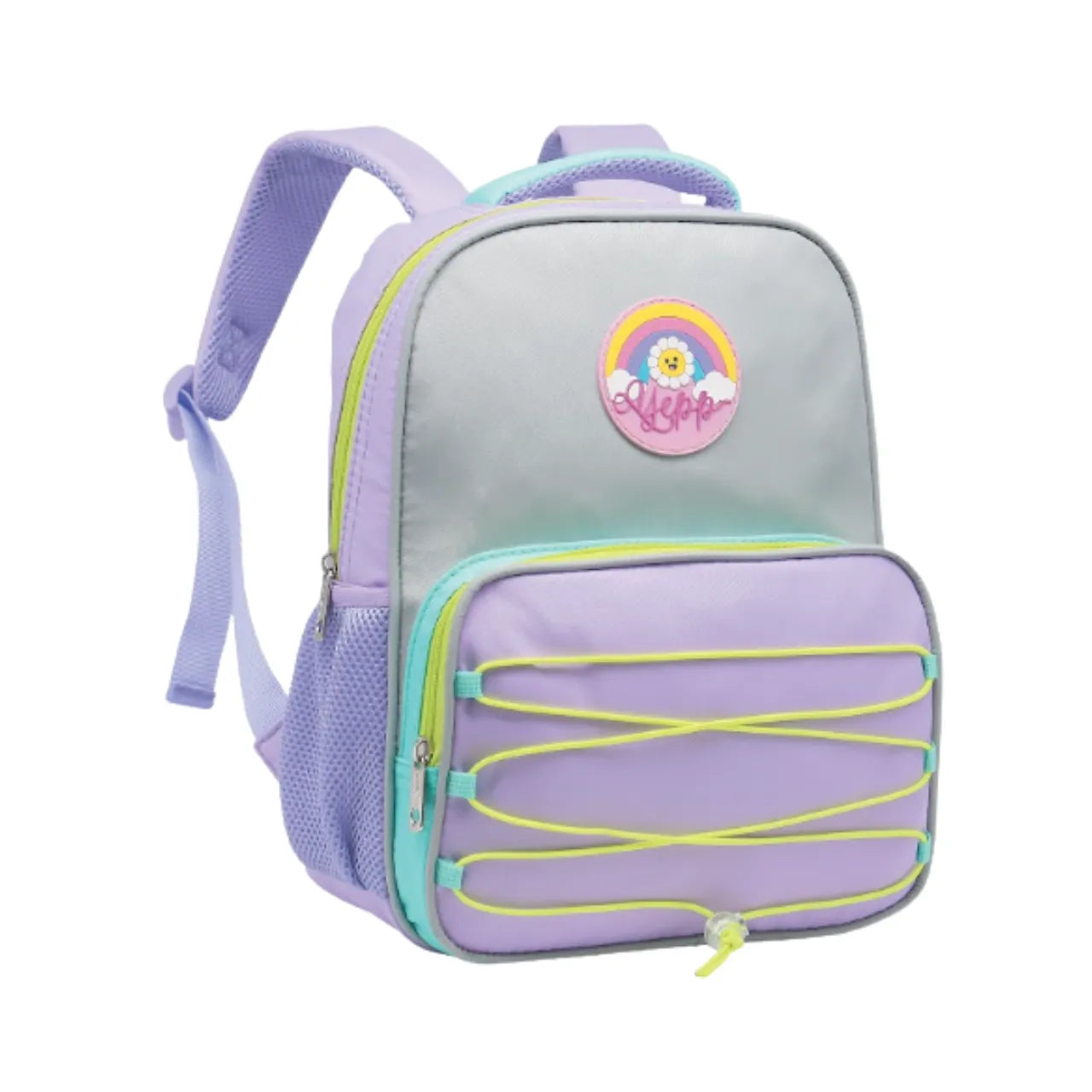 Mochila Infantil Costas Lilás Arco Íris Escolar com Bolso Frontal