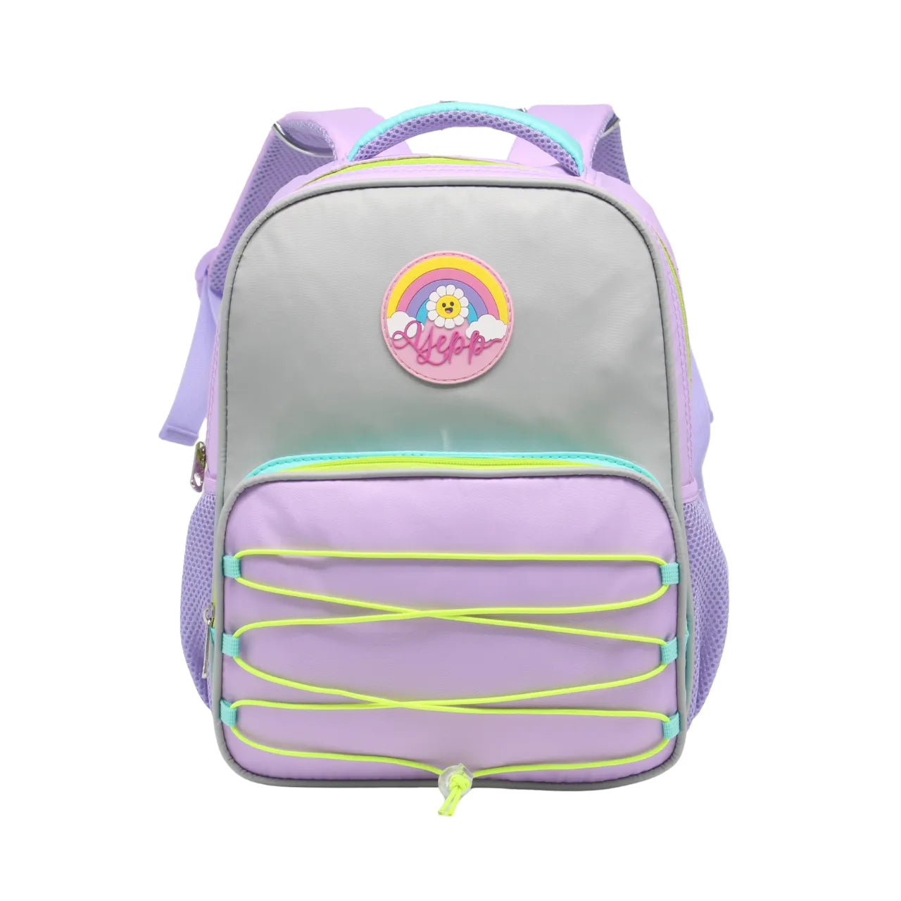 Mochila Infantil Costas Lilás Arco Íris Escolar com Bolso Frontal