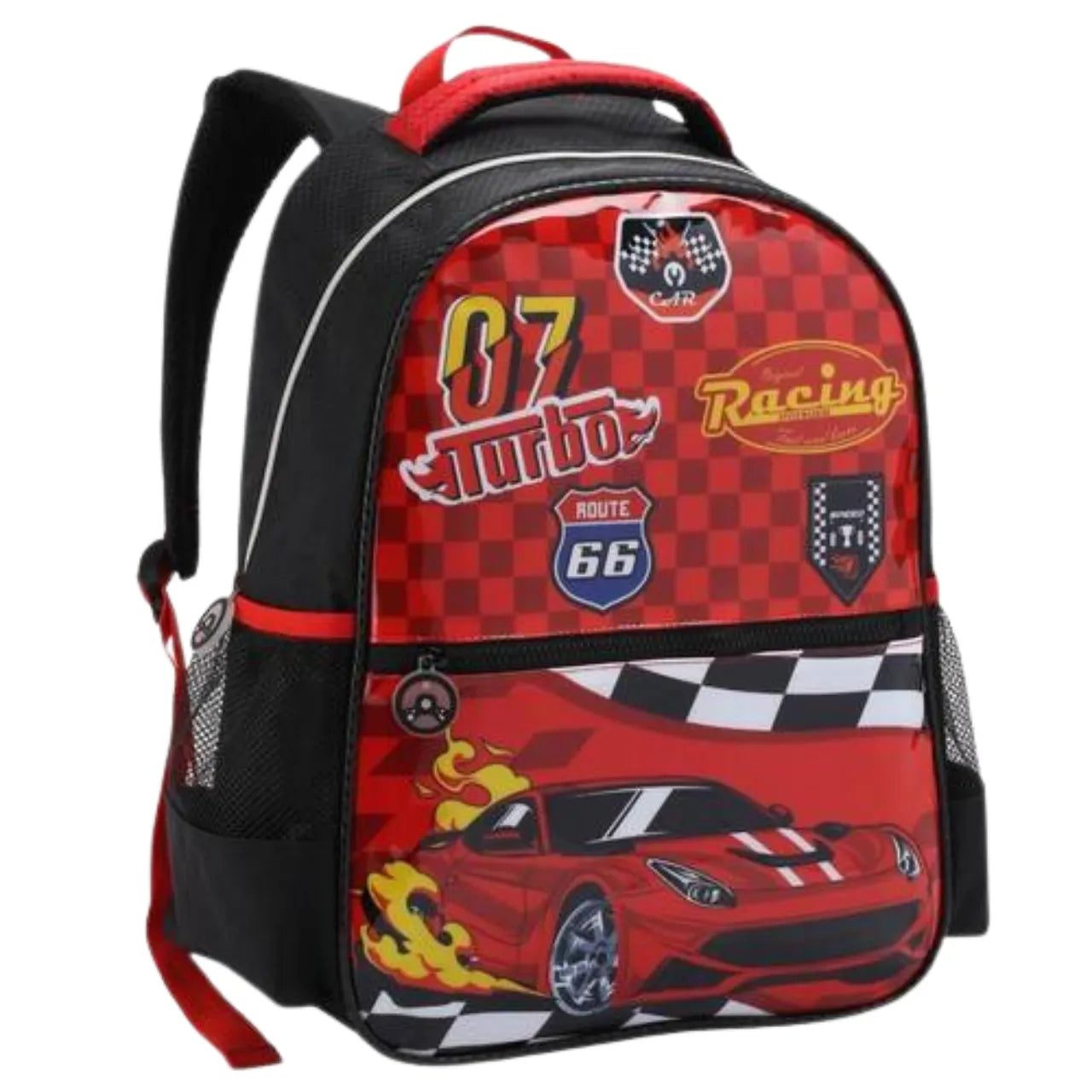 Mochila Infantil Costas Racing 07 Turbo Carro com Bolsos Laterais