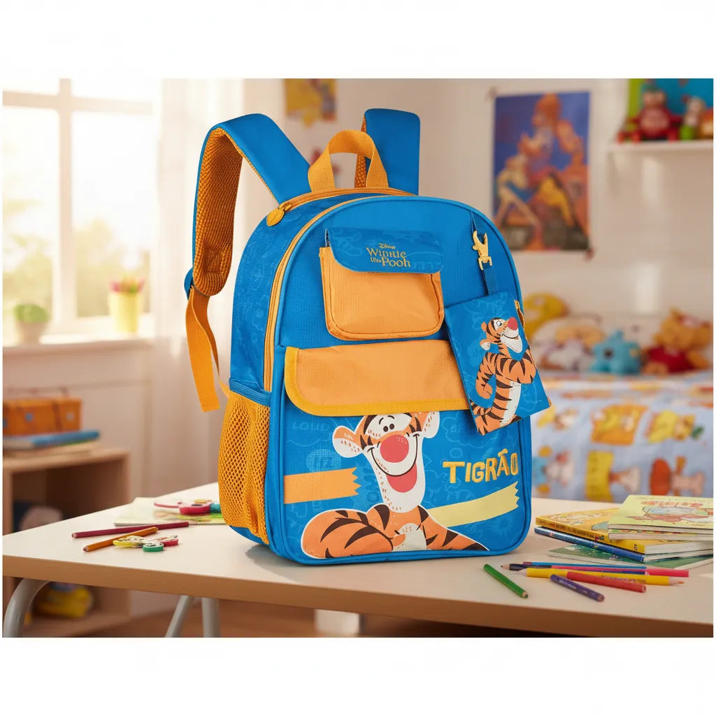 Mochila Infantil Costas Tigrão Winnie the Pooh com Bolsos Laterais