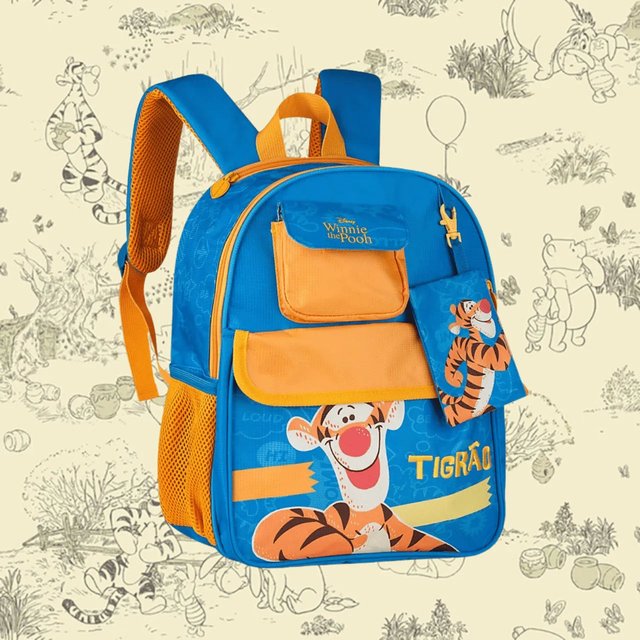 Mochila Infantil Costas Tigrão Winnie the Pooh com Bolsos Laterais