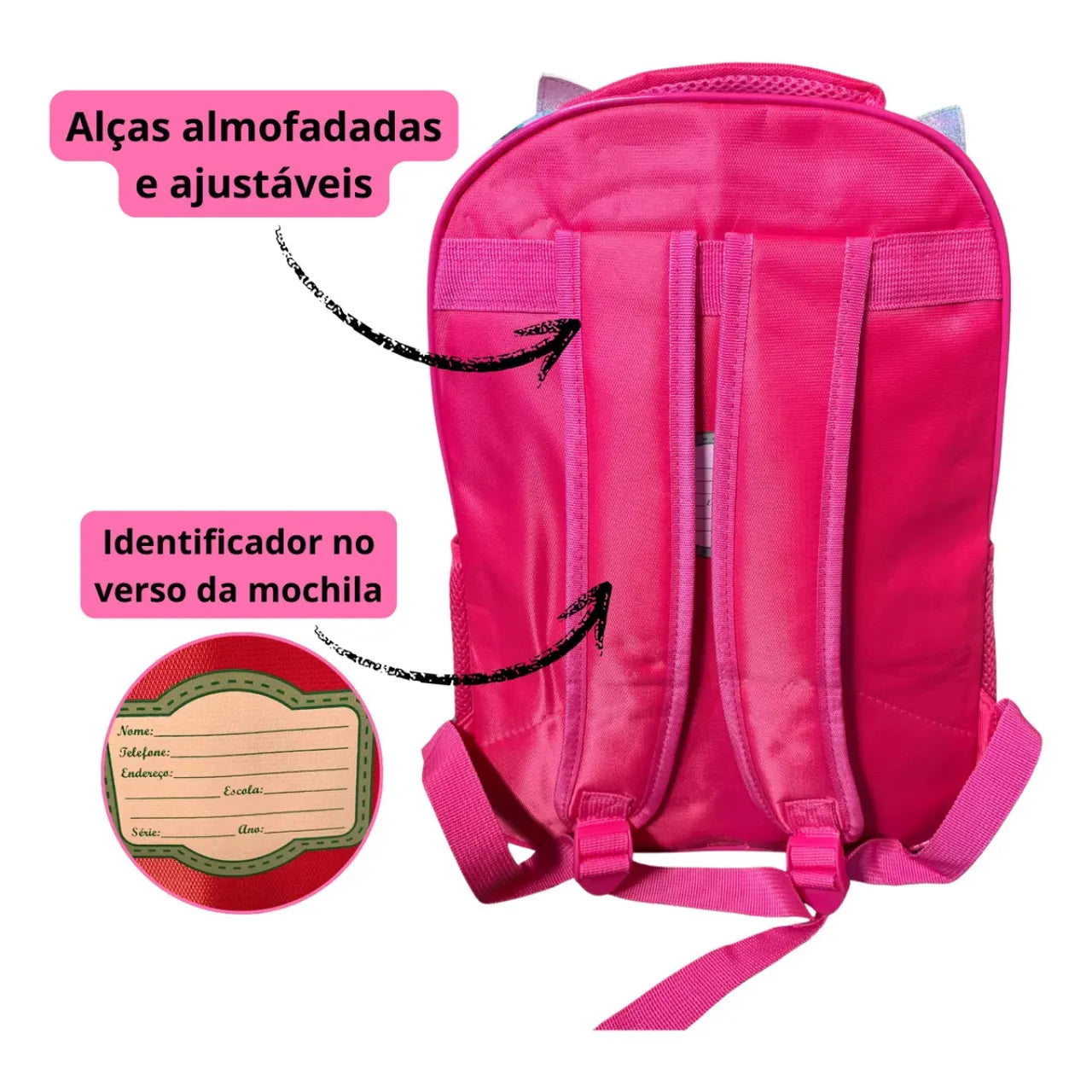 Mochila Infantil Escolar Costas Cats Lantejoula Rosa com Bolso Frontal