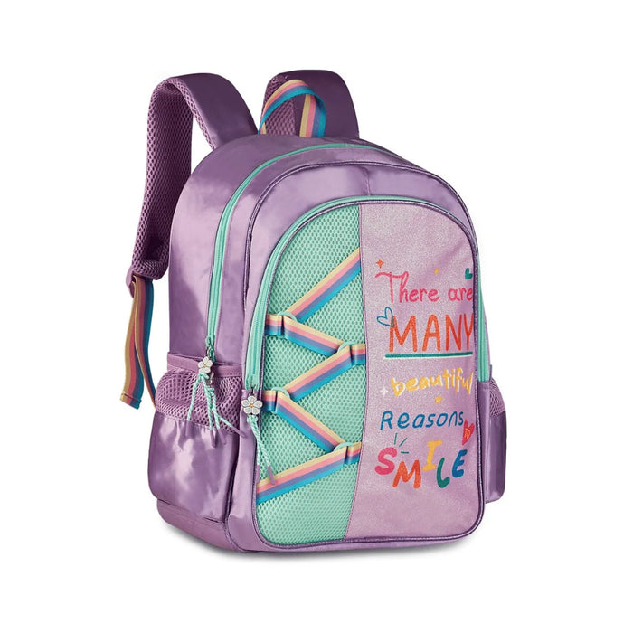Mochila Infantil Escolar Costas Colorida Alça Ajustável Lilás 16" com Bolsos Laterais