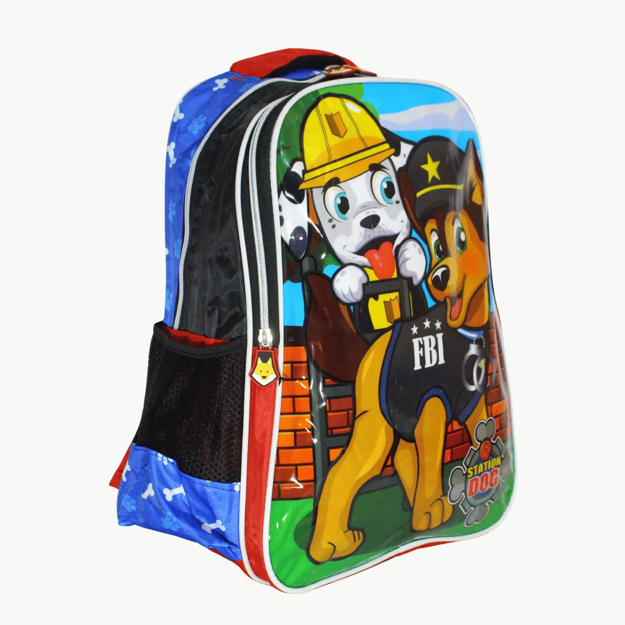 Mochila Infantil Escolar Costas Dogs Policial Colorida com Bolsos Laterais