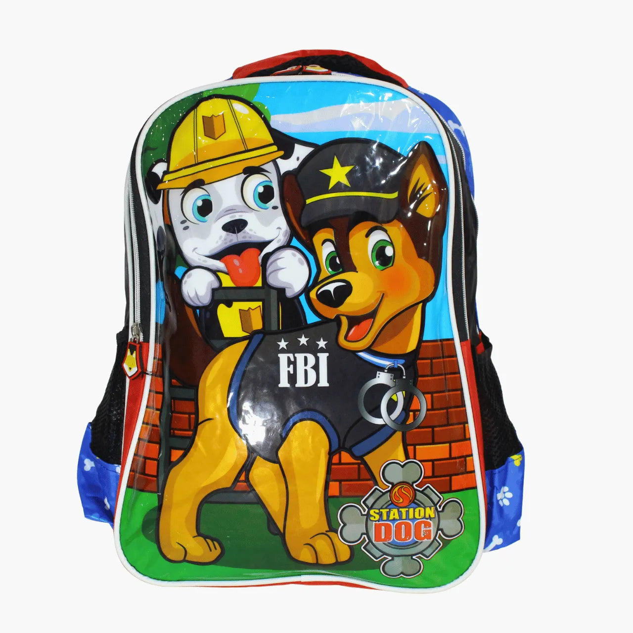 Mochila Infantil Escolar Costas Dogs Policial Colorida com Bolsos Laterais