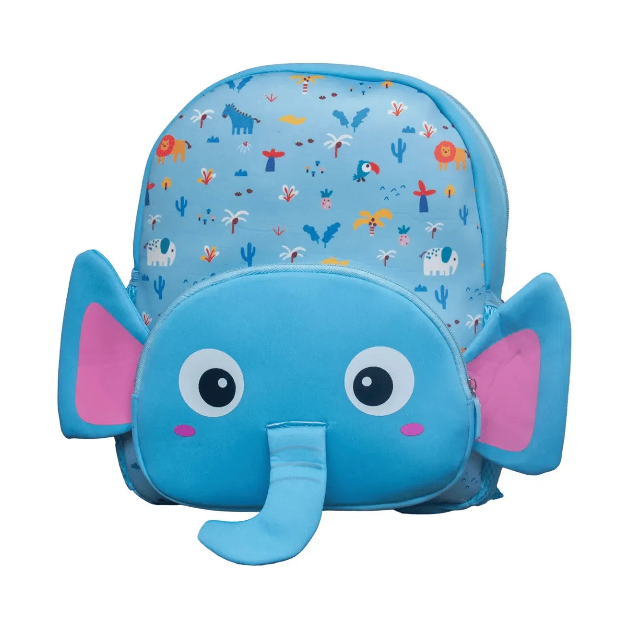 Mochila Infantil Escolar Costas Elefante Azul Bolsos Laterais