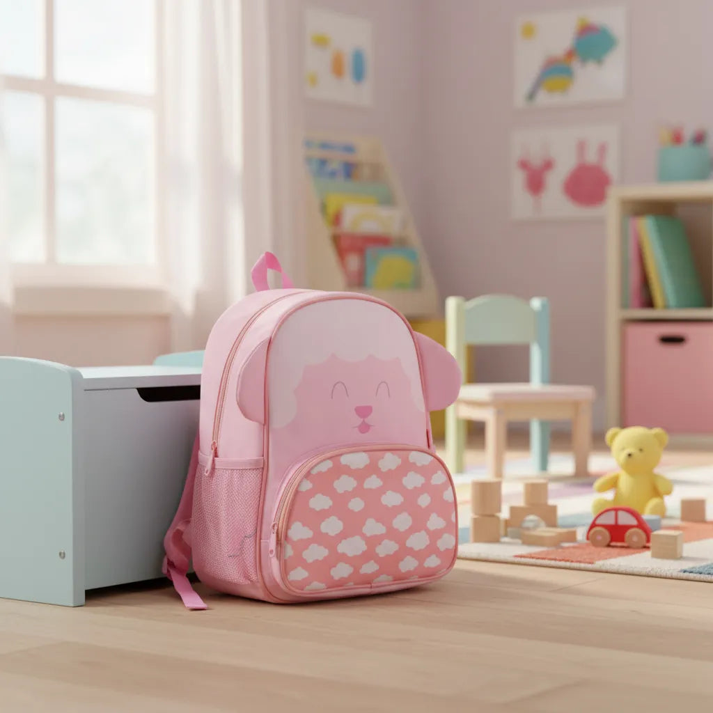 Mochila Infantil Escolar Costas Ovelhinha Rosa Bolsos Laterais