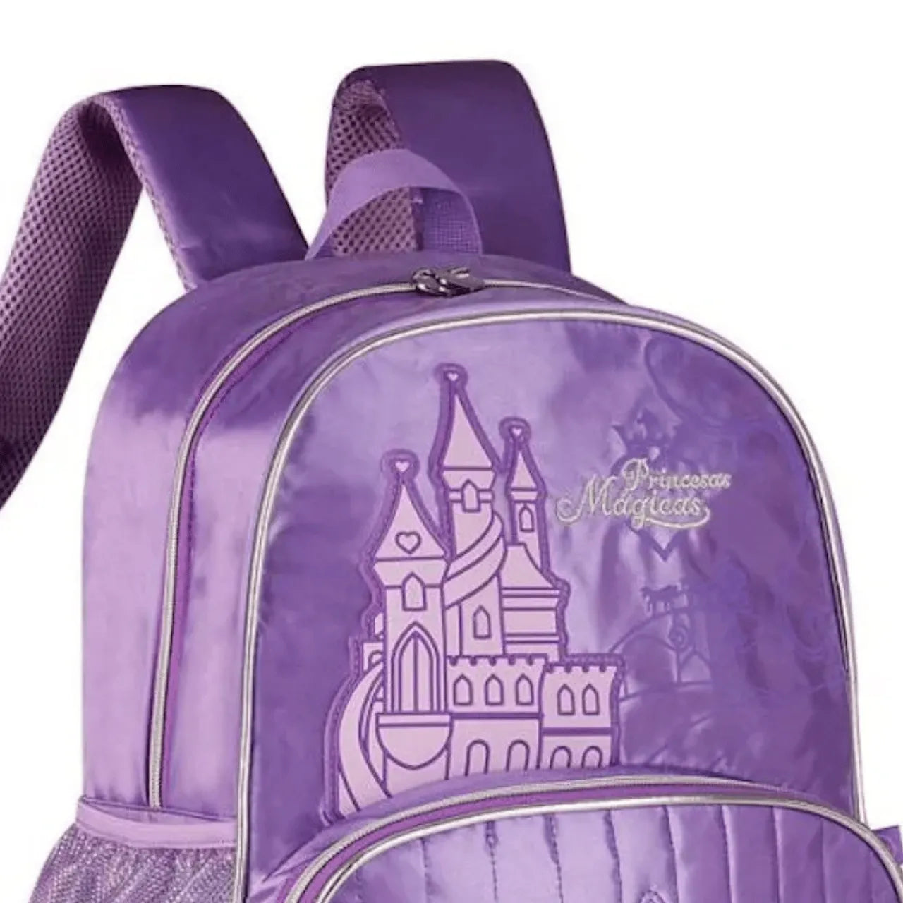 Mochila Infantil Escolar Costas Princesas Roxa '16' com Bolso Frontal