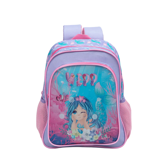 Mochila Infantil Escolar Costas Sereia Rosa Vipp Colorida com Bolsos Laterais