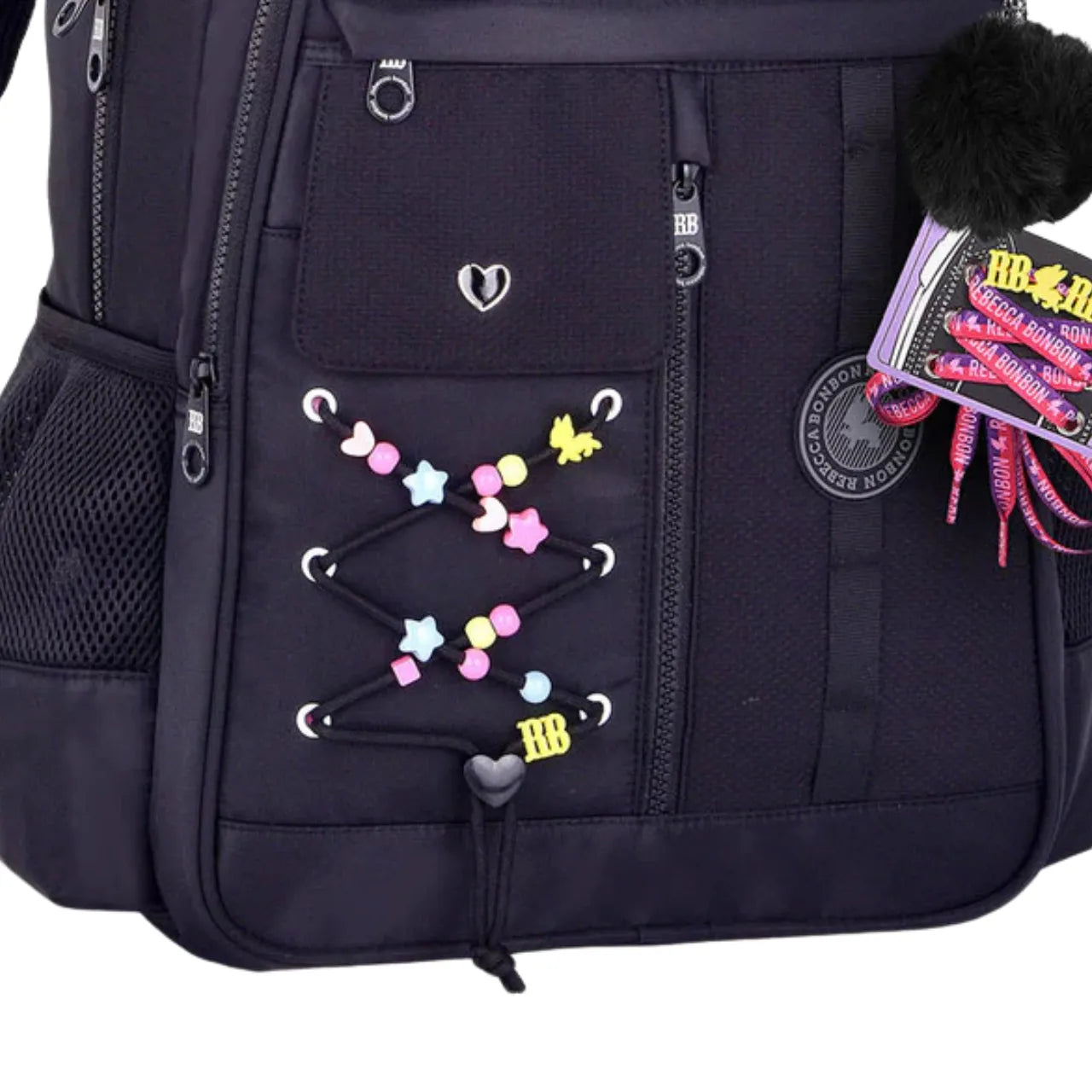 Mochila de Costa Rebecca Bonbon Preta com Cardaços e Bolso Frontal