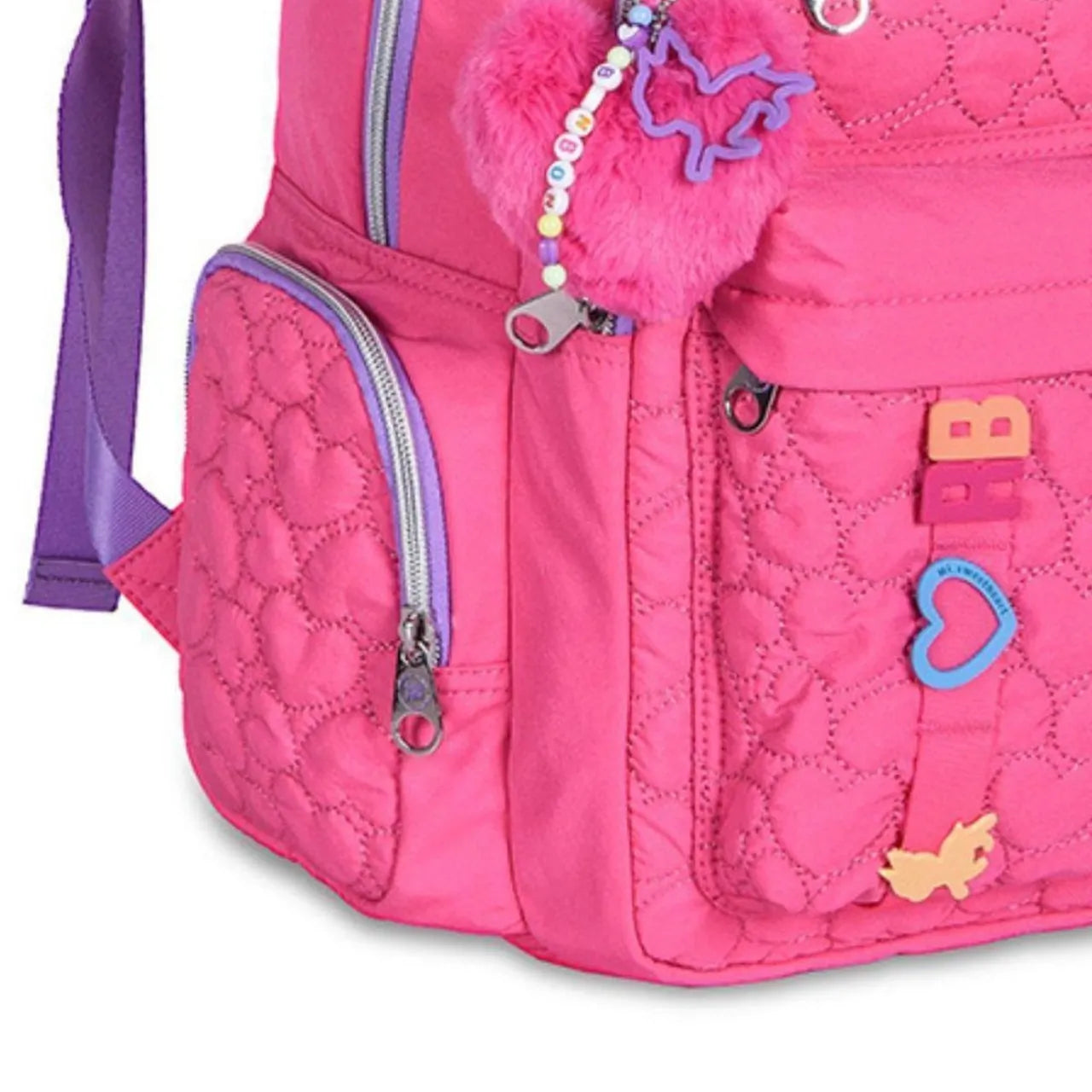 Mochila de Costa Rebecca Bonbon Rosa Floral com Bolso Frontal