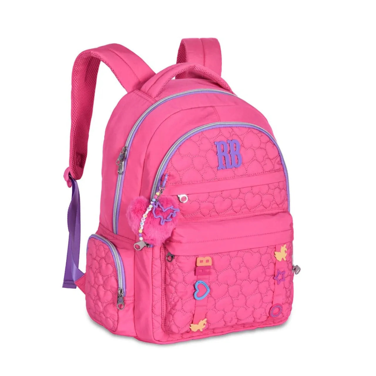 Mochila de Costa Rebecca Bonbon Rosa Floral com Bolso Frontal