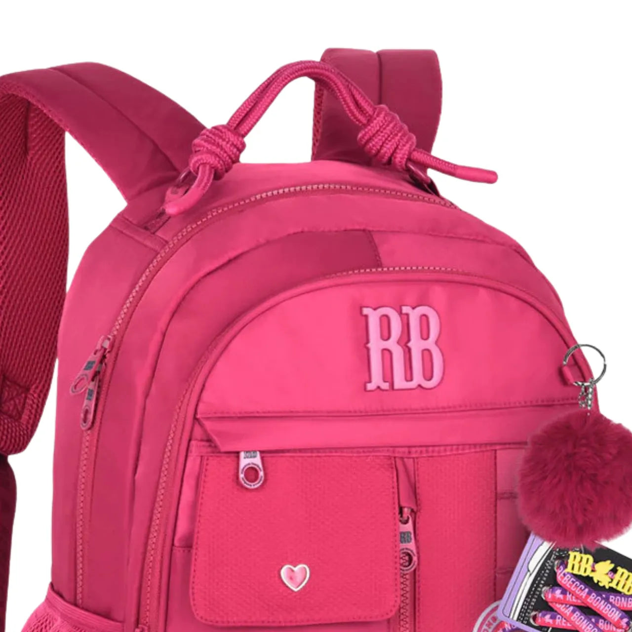 Mochila de Costa Rebecca Bonbon Rosa com Cardaços e Bolso Frontal