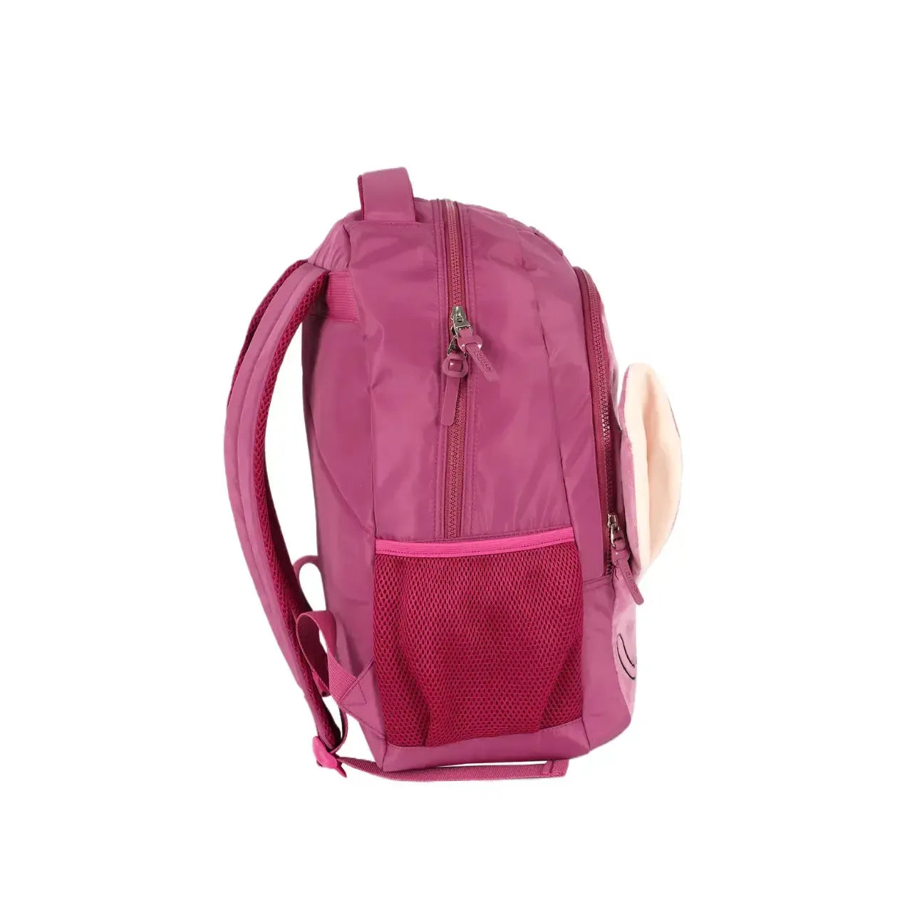 Mochila de Costas Angel de Pelúcia Roxa e Pink com Bolso Frontal