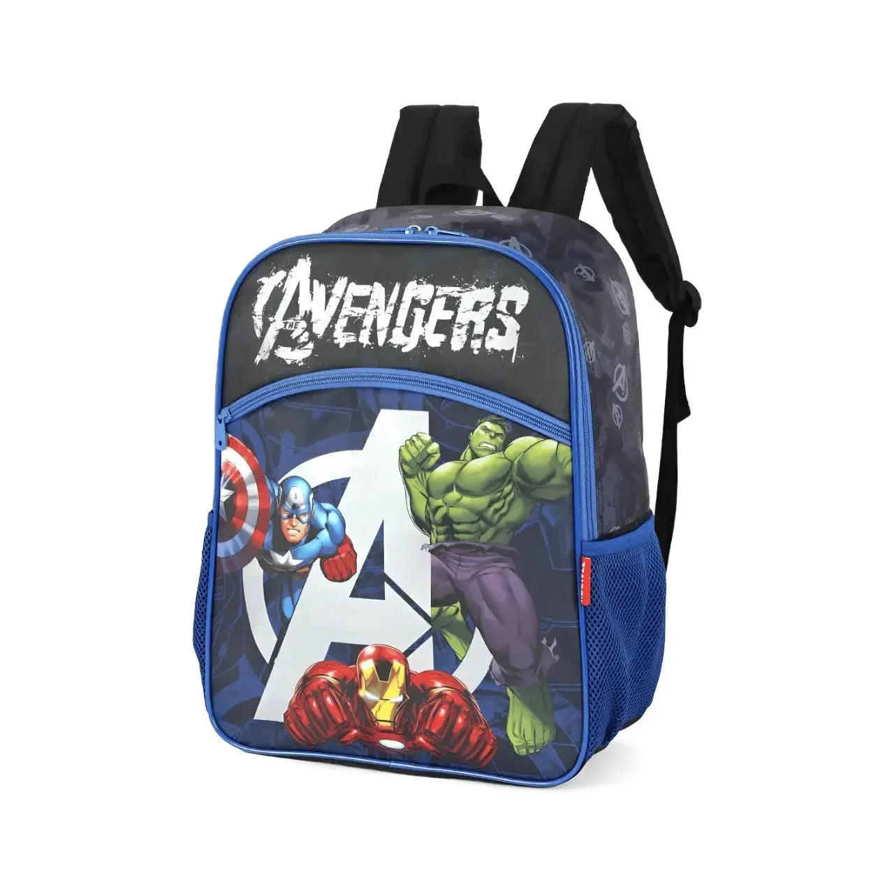 Mochila de Costas Avengers Preta e Azul Marvel Bolso Frontal