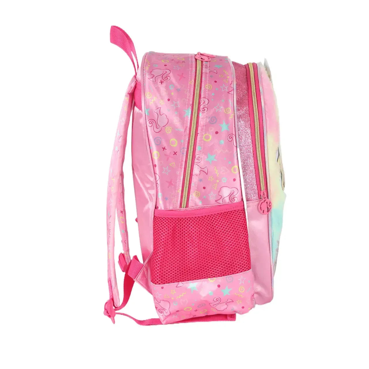 Mochila de Costas Barbie Rosa em Pelúcia Macia Alça Reforçada