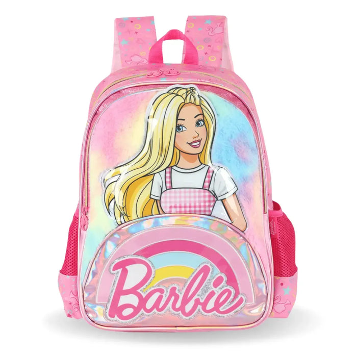Mochila de Costas Barbie Rosa em Pelúcia Macia Alça Reforçada