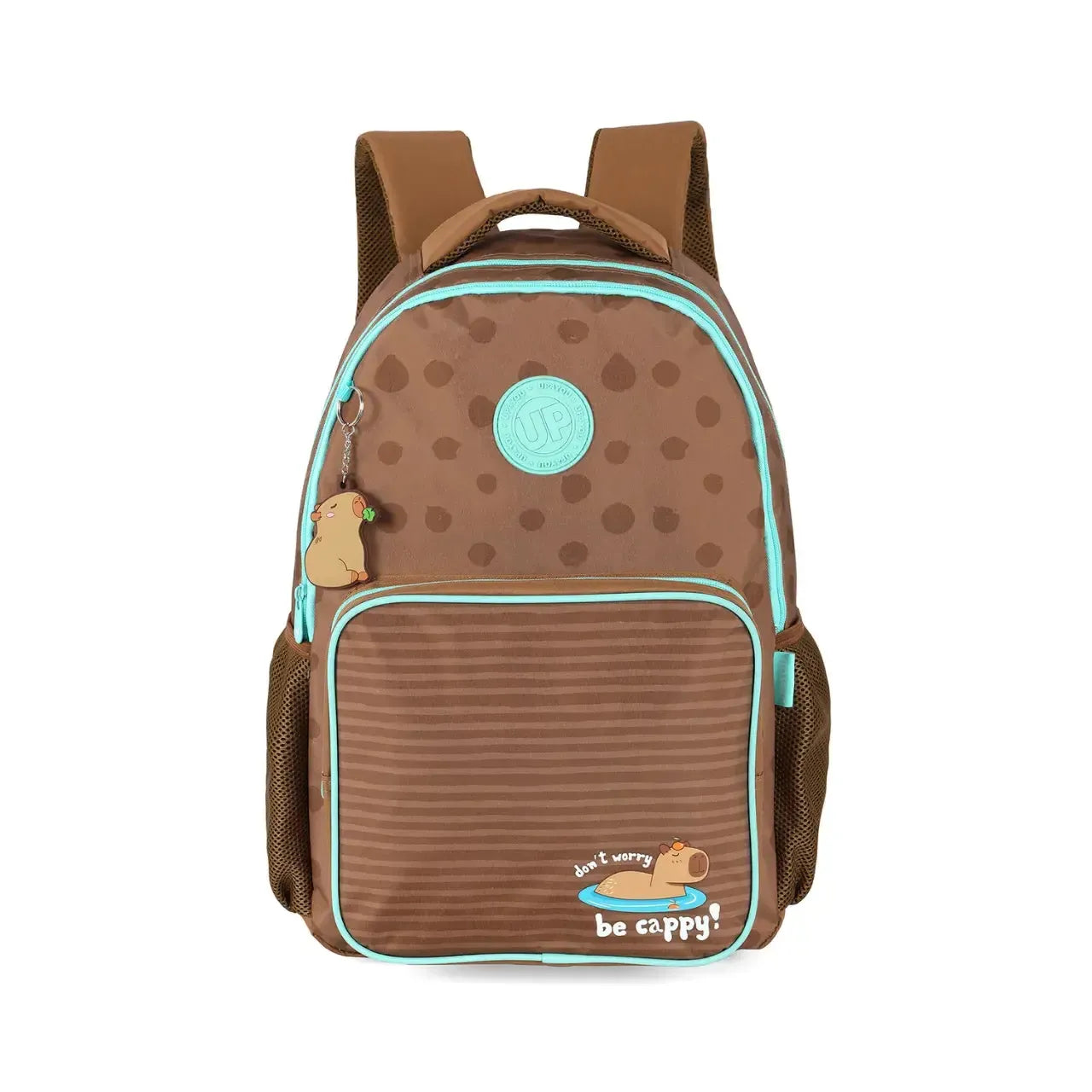 Mochila de Costas Capivara Marrom e Verde Alça Reforçada e Bolso Frontal