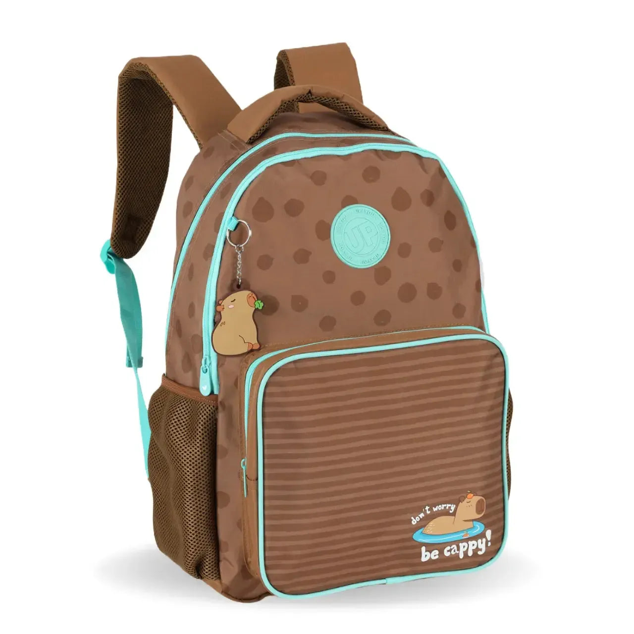 Mochila de Costas Capivara Marrom e Verde Alça Reforçada e Bolso Frontal