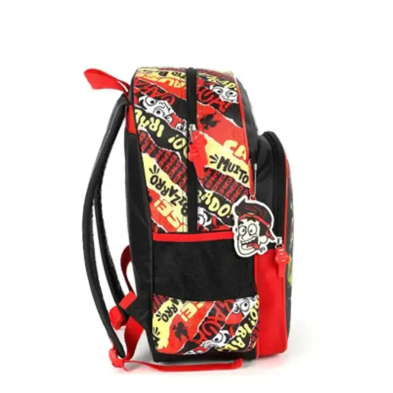 Mochila de Costas Enaldinho Preta e Vermelha Escolar com Bolso Frontal