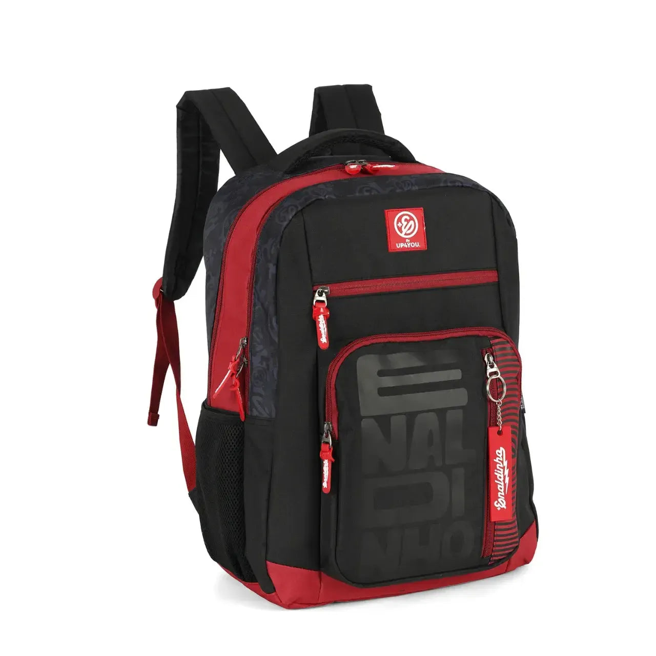Mochila de Costas Enaldinho Preto e Vermelho Juvenil com Bolso Frontal