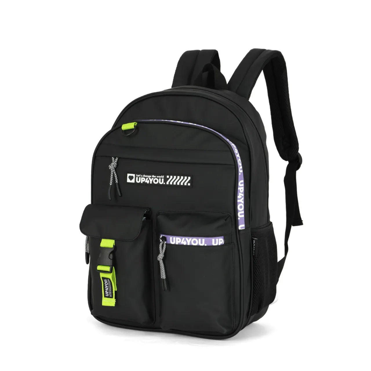 Mochila de Costas Preta Alça reforçada com Bolsos Frontais