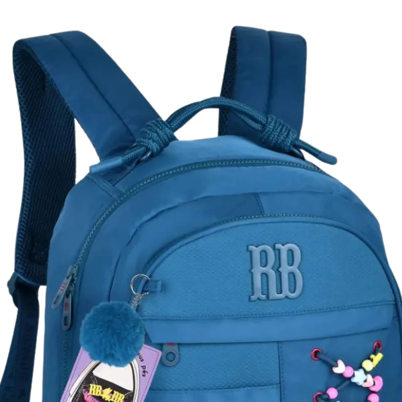 Mochila de Costas Rebecca Bonbon Azul com Cadarços e Bolsos Frontais