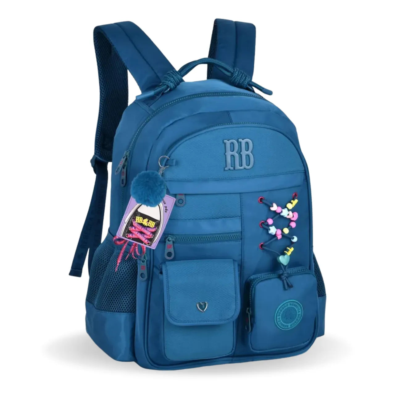 Mochila de Costas Rebecca Bonbon Azul com Cadarços e Bolsos Frontais