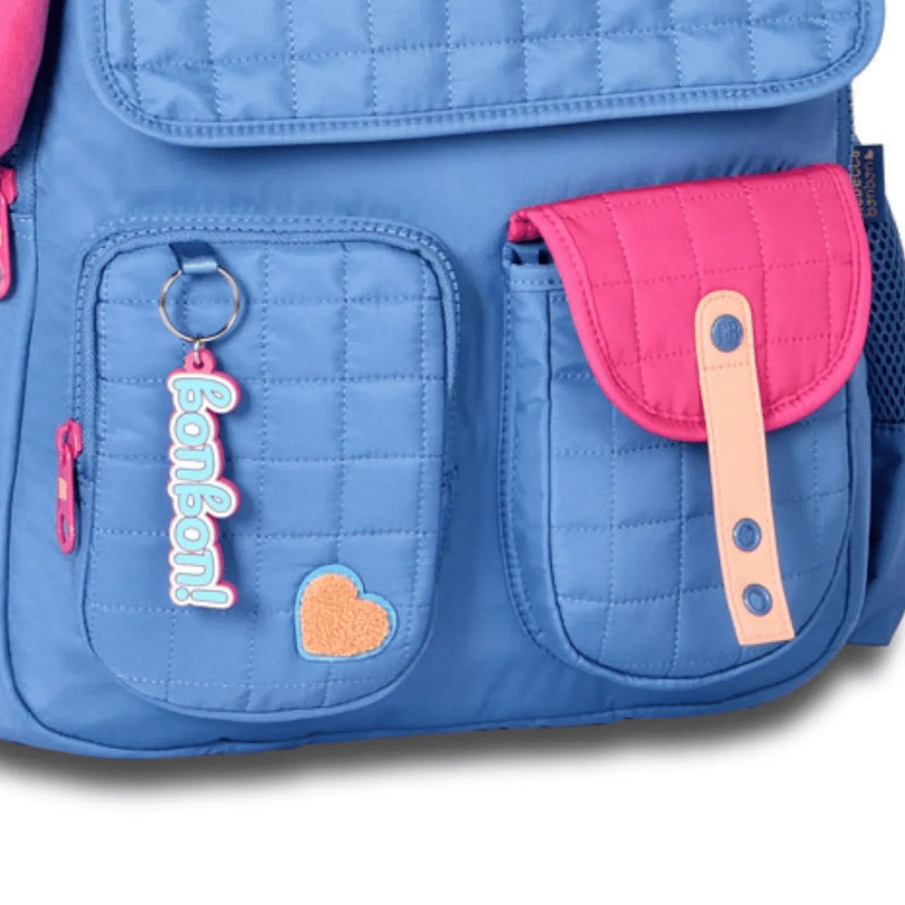 Mochila de Costas Rebecca Bonbon Azul de Pelúcia com Bolsos Frontais