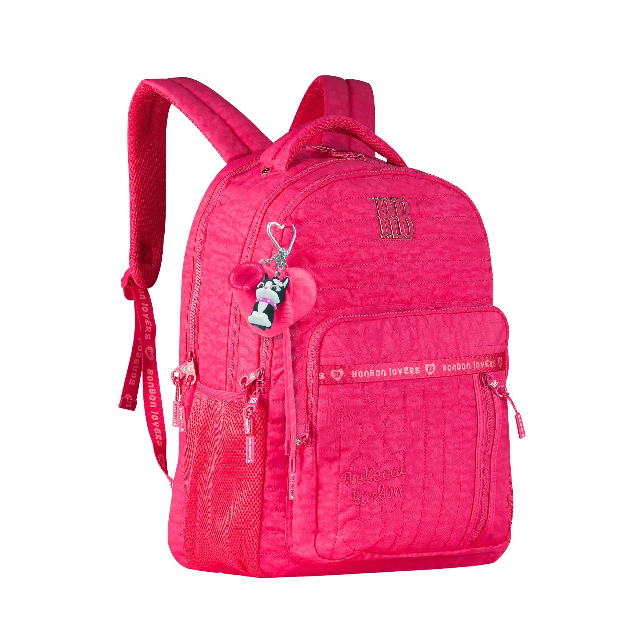Mochila de Costas Rebecca Bonbon Costura Pink com Bolso Frontal
