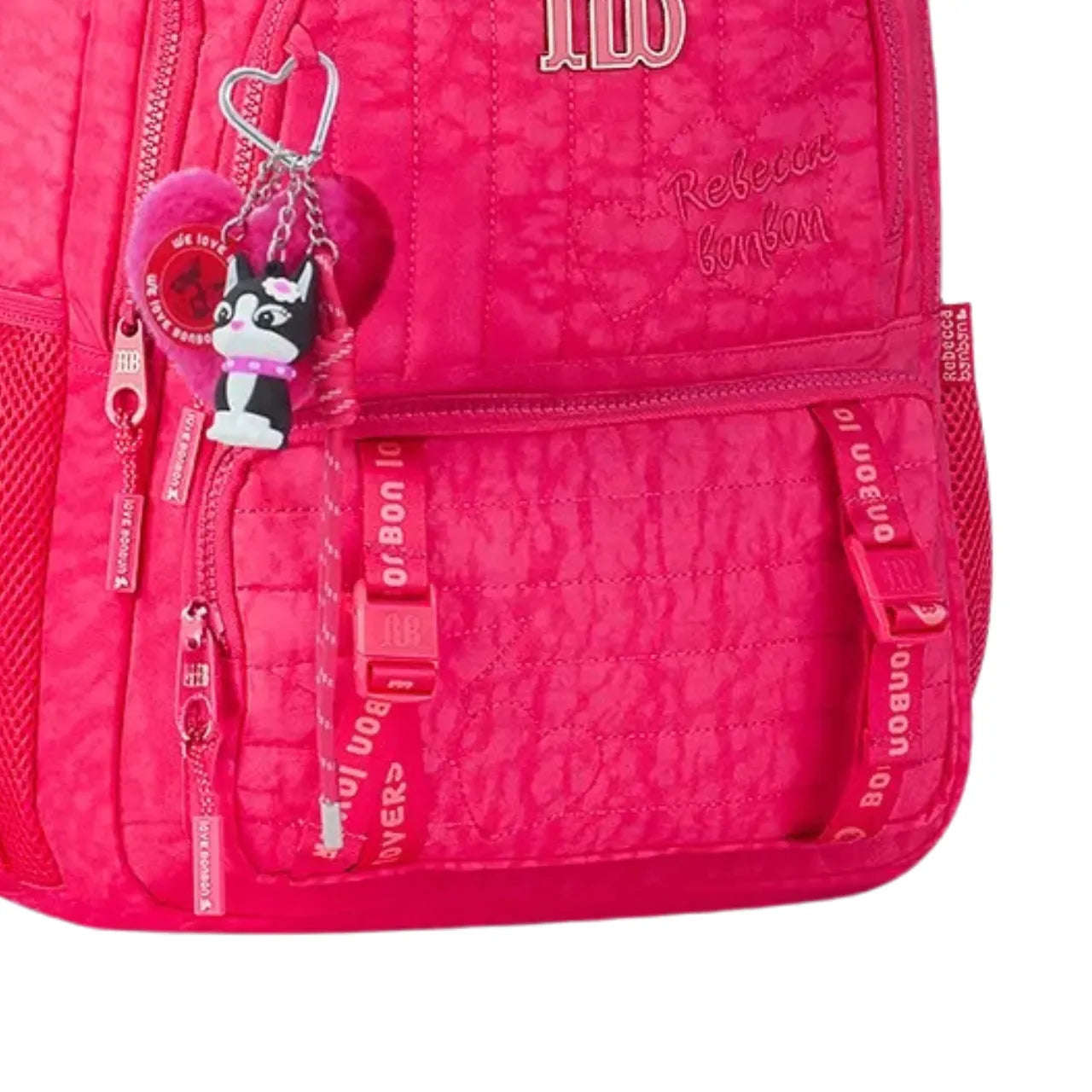 Mochila de Costas Rebecca Bonbon Costura Pink com Bolso Frontal