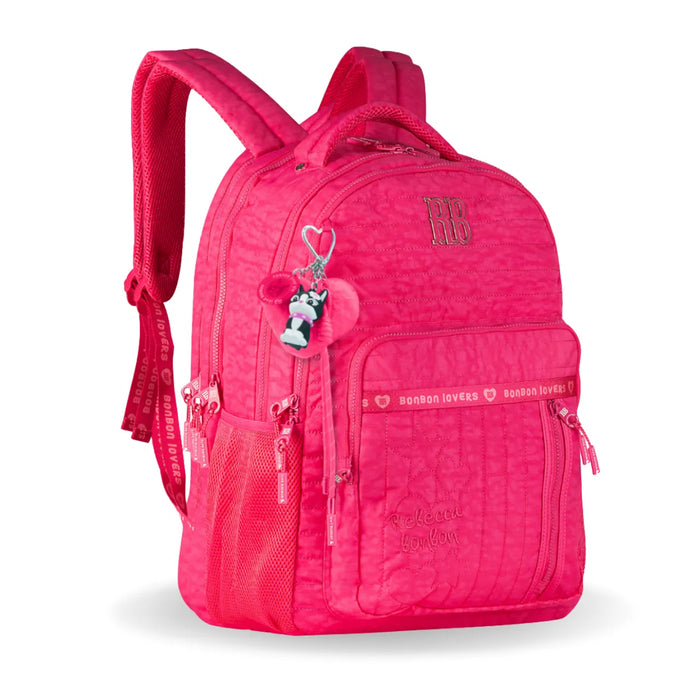 Mochila de Costas Rebecca Bonbon Costura Pink com Bolso Frontal