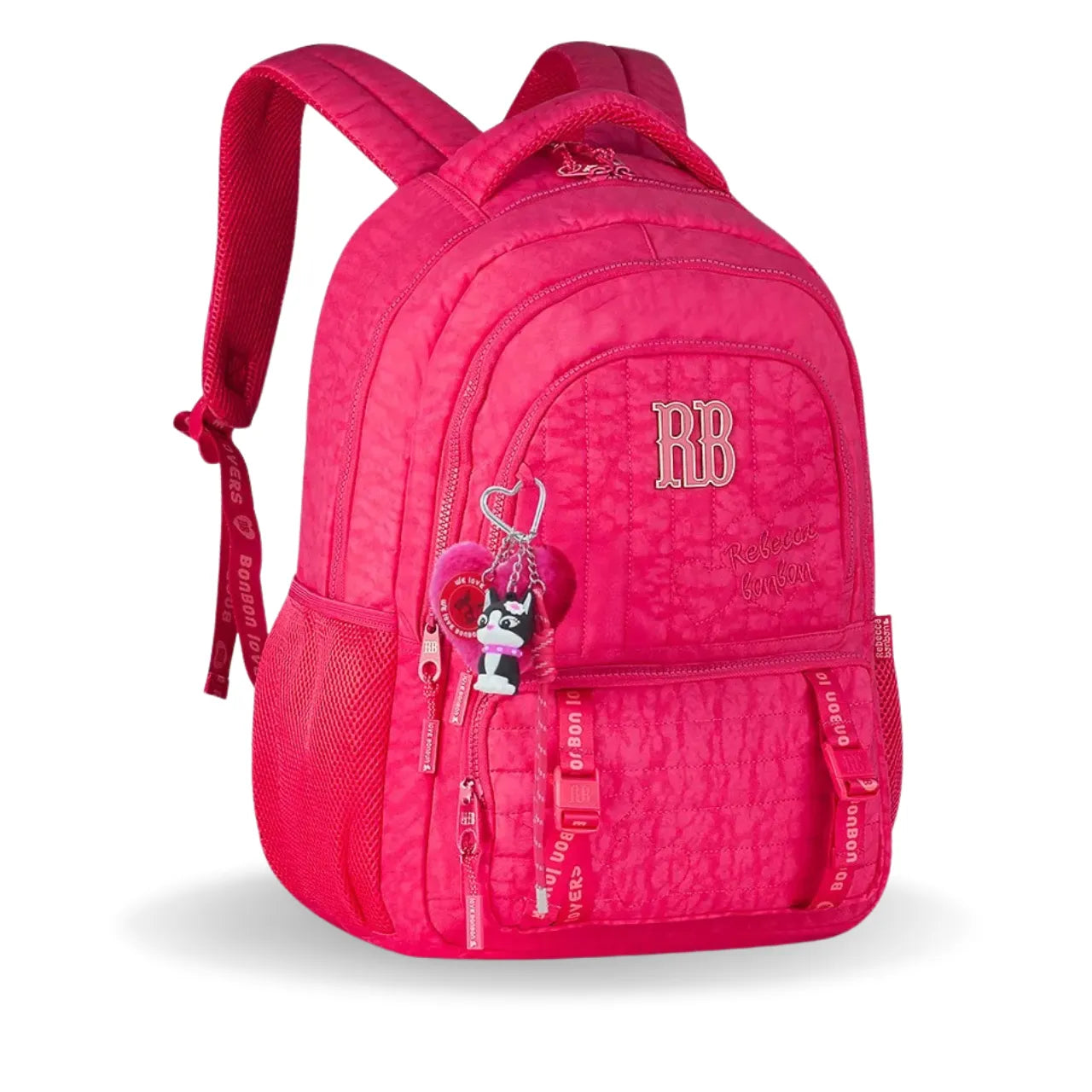 Mochila de Costas Rebecca Bonbon Costura Pink com Bolso Frontal