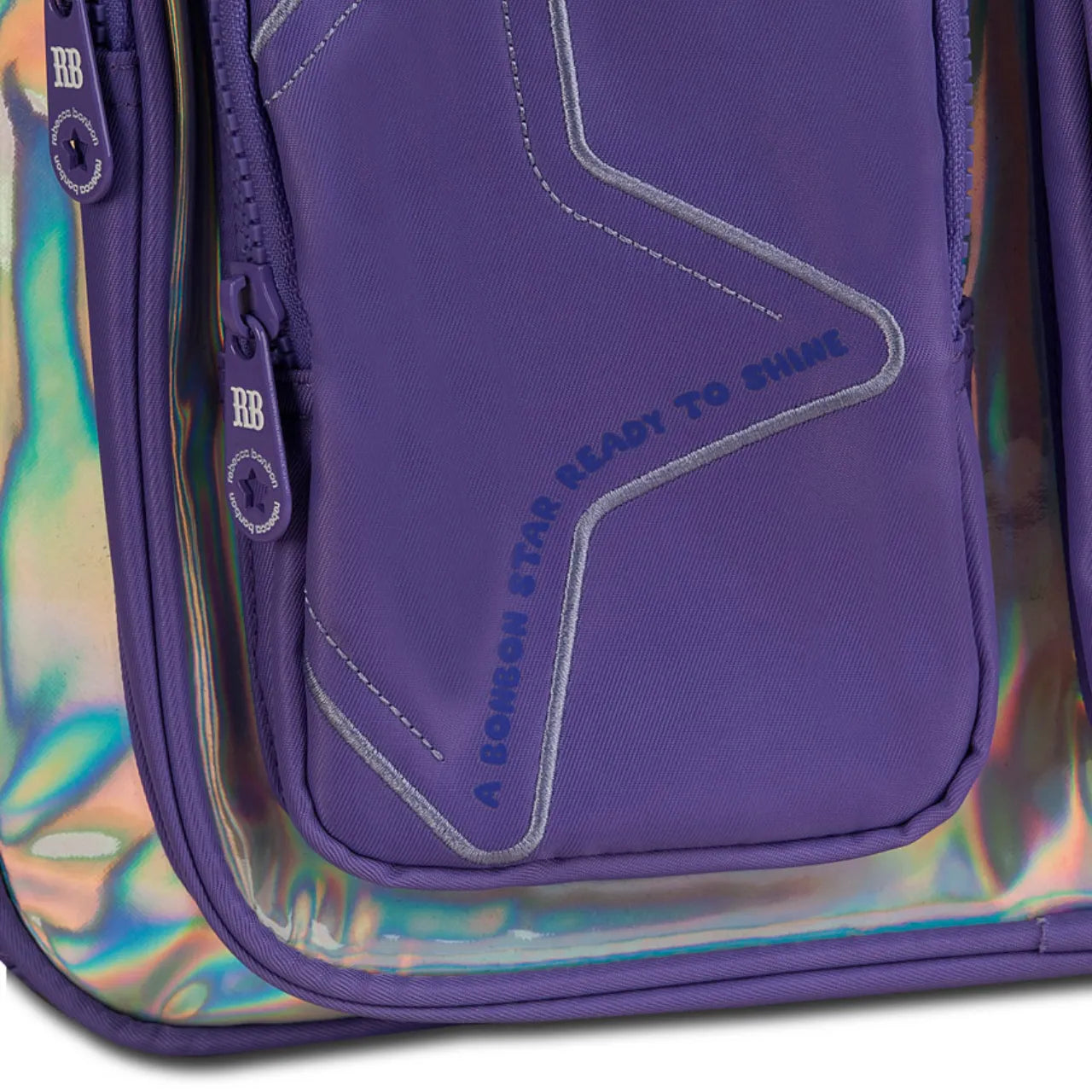 Mochila de Costas Rebecca Bonbon Lilás Holográfica com Bolsos Frontais