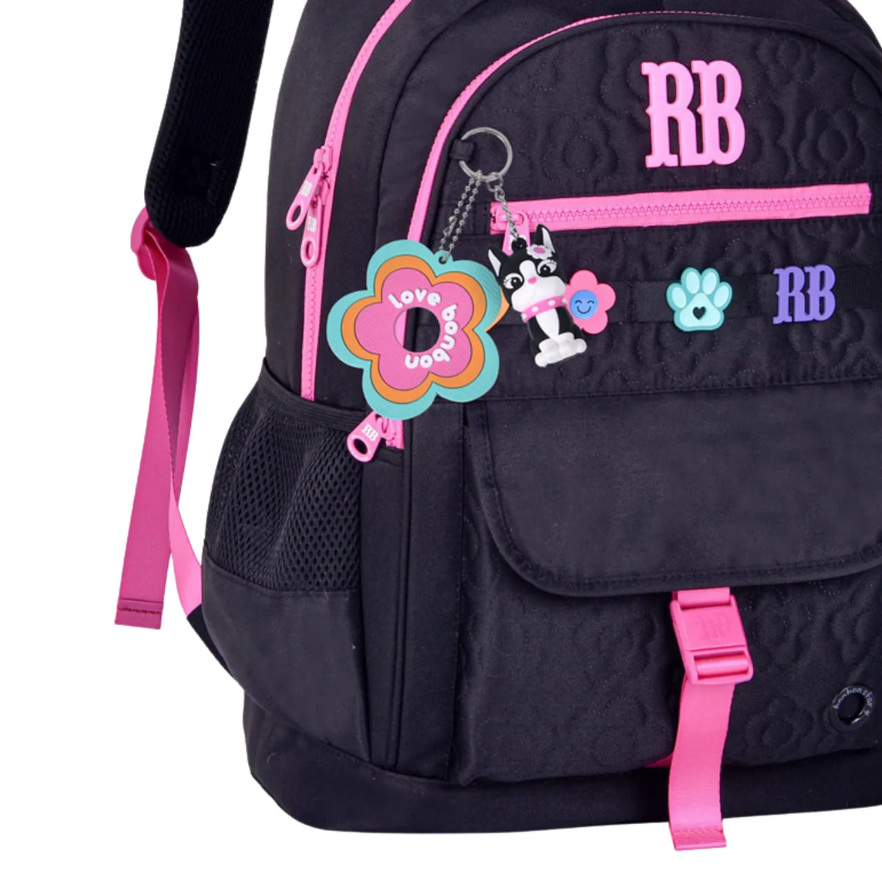 Mochila de Costas Rebecca Bonbon Preta Floral com Bolso Frontal