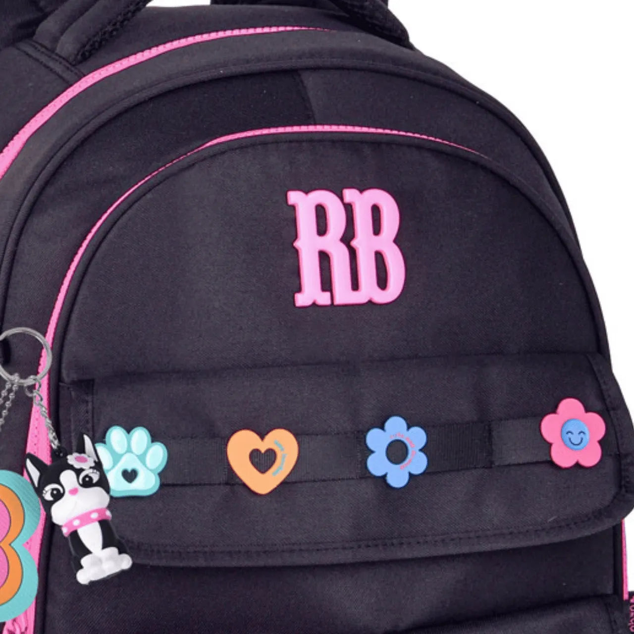 Mochila de Costas Rebecca Bonbon Preta Floral com Bolsos Frontais