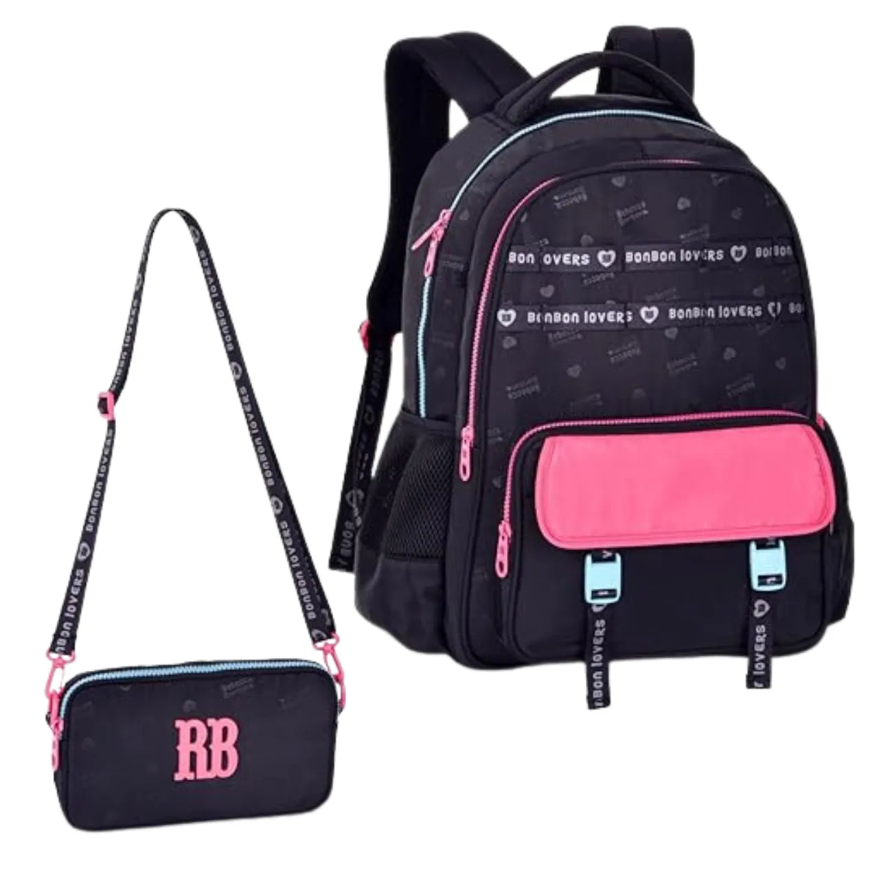 Mochila de Costas Rebecca Bonbon Preta com Bolso Removível e Alças Reforçadas