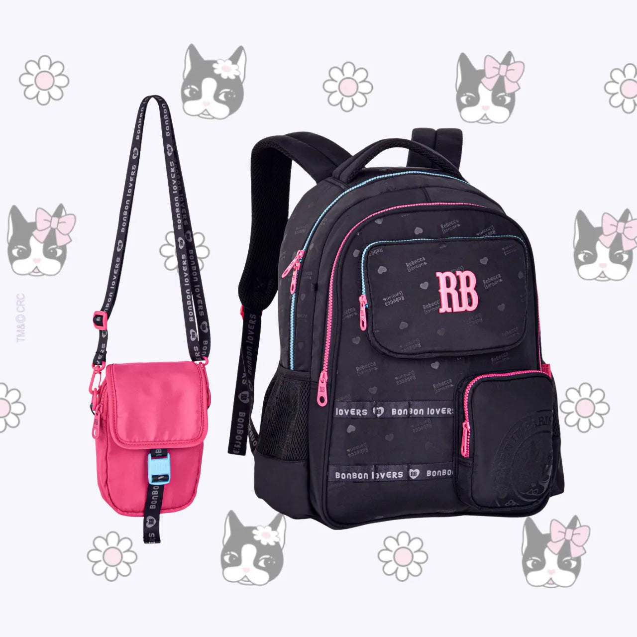 Mochila de Costas Rebecca Bonbon Preta com Bolso Removível e Alças Reforçadas