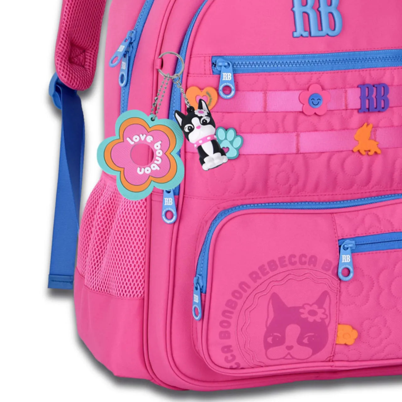 Mochila de Costas Rebecca Bonbon Rosa Floral Com Bolso Frontal