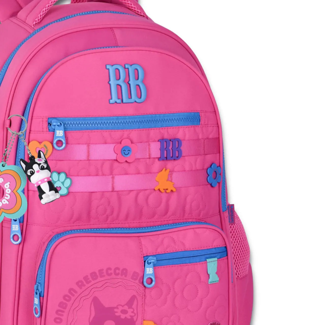 Mochila de Costas Rebecca Bonbon Rosa Floral Com Bolso Frontal