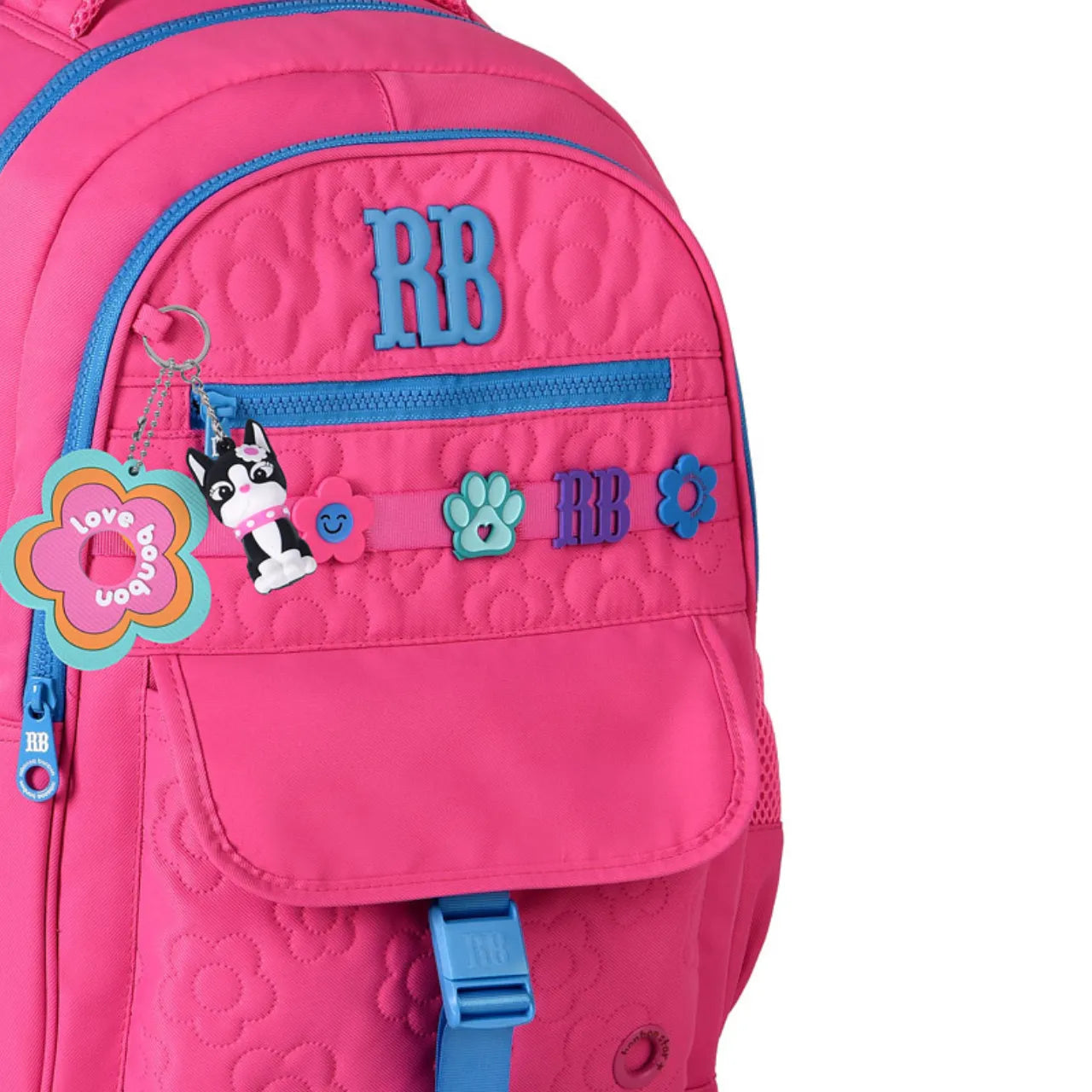 Mochila de Costas Rebecca Bonbon Rosa Floral com Bolso Frontal