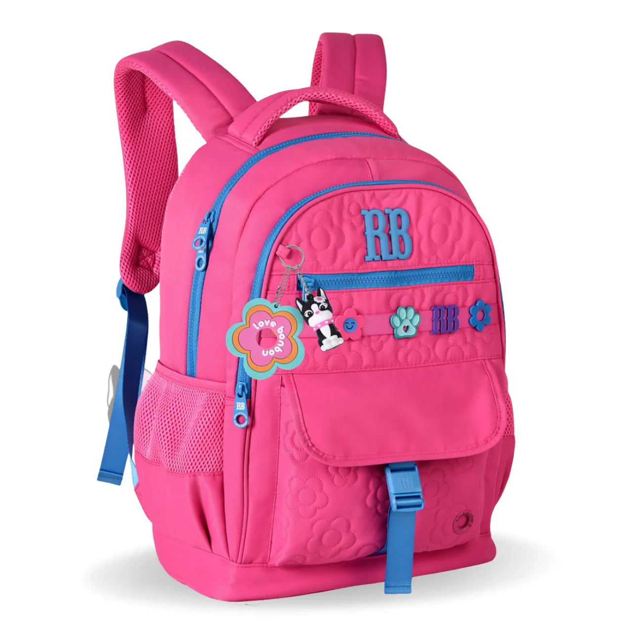 Mochila de Costas Rebecca Bonbon Rosa Floral com Bolso Frontal