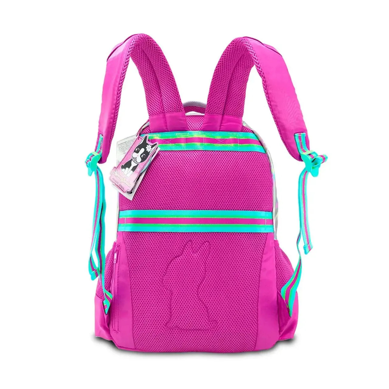 Mochila de Costas Rebecca Bonbon Rosa Holográfica com Bolsos Frontais