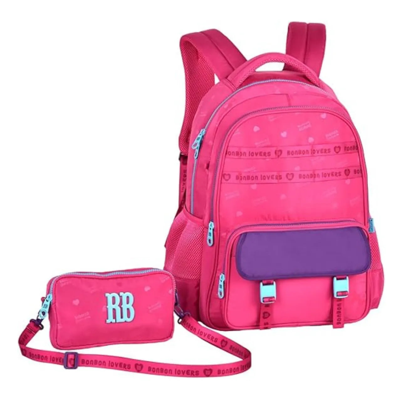 Mochila de Costas Rebecca Bonbon Rosa com Bolso Removível e Alças Reforçadas