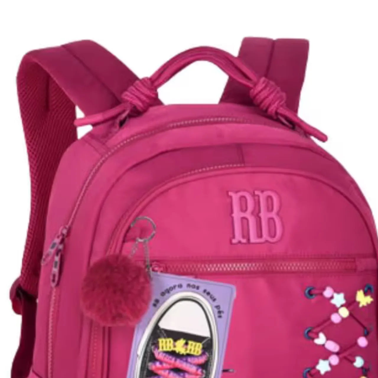 Mochila de Costas Rebecca Bonbon Rosa com Cadarços com Bolso Frontal